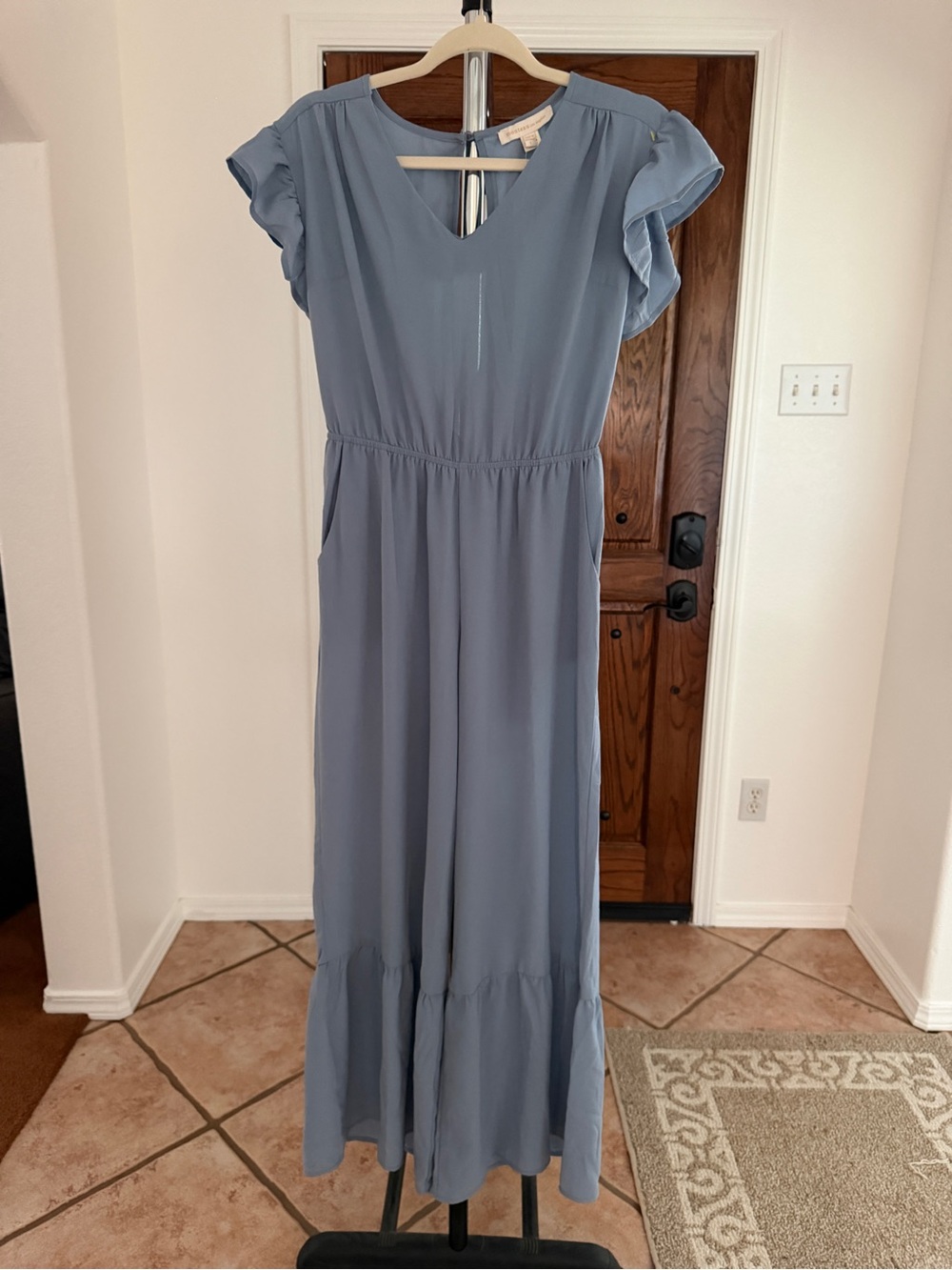 NWT Monteau Los Angeles Light Blue Ruffle Sleeve Wide Leg Jumpsuit Size L